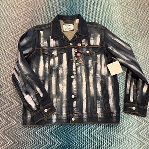 Wren & Glory Men's Denim Jacket with hand painted stripes and buttons